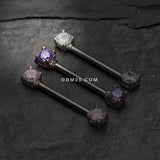 Detail View 1 of A Pair of Double Prong Gem Nipple Barbell Ring-Pink