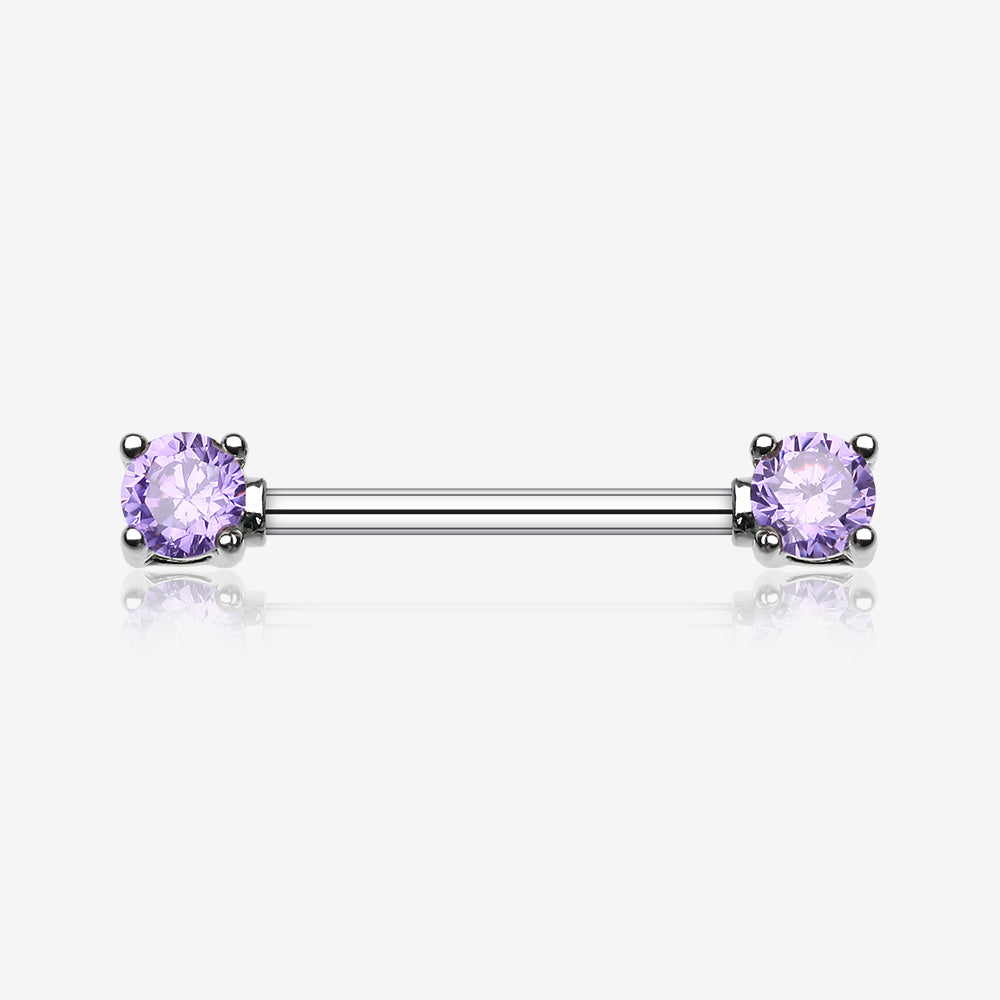 A Pair of Double Prong Gem Nipple Barbell Ring-Tanzanite