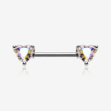 A Pair of Iridescent Heart Sparkle Nipple Barbell