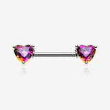 A Pair of Iridescent Heart Sparkle Nipple Barbell