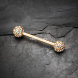Detail View 1 of A Pair of Golden Sparkle Multi-Gem Paved Nipple Barbell Ring-Aurora Borealis