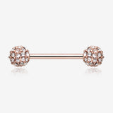 A Pair of Rose Gold Sparkle Multi-Gem Paved Nipple Barbell Ring-Clear Gem