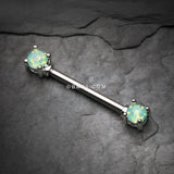 Detail View 1 of A Pair of Opalite Gem Prong Nipple Barbell-Green