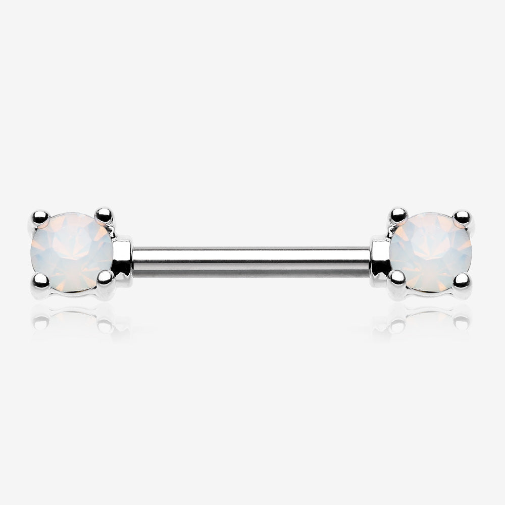 A Pair of Opalite Gem Prong Nipple Barbell-White