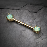 Detail View 1 of A Pair of Golden Opalite Gem Prong Nipple Barbell-Green