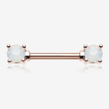 A Pair of Rose Gold Opalite Gem Prong Nipple Barbell