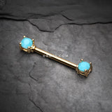 Detail View 1 of A Pair of Golden Turquoise Bead Prong Nipple Barbell-Turquoise
