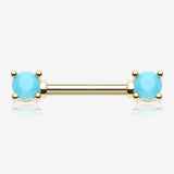 A Pair of Golden Turquoise Bead Prong Nipple Barbell-Turquoise