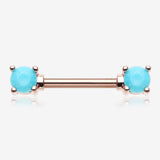 A Pair of Rose Gold Turquoise Bead Prong Nipple Barbell