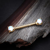 Detail View 1 of A Pair of Golden Iridescent Revo Double Prong Gem Nipple Barbell