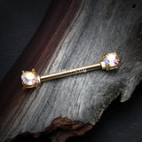 Detail View 1 of A Pair of Golden Brilliant Sparkle Gem Prong Set Nipple Barbell-Aurora Borealis