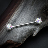 Detail View 1 of A Pair of Sprinkle Dot Multi-Gem Sparkle Prong Set Nipple Barbell-Aurora Borealis