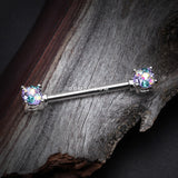 Detail View 1 of A Pair of Motley Sprinkle Dot Multi-Gem Sparkle Prong Set Nipple Barbell-Bohemian