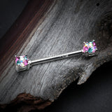 Detail View 1 of A Pair of Motley Sprinkle Dot Multi-Gem Sparkle Prong Set Nipple Barbell-Miami