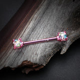 Detail View 1 of A Pair of Colorline Motley Multi-Gem Sprinkle Sparkle Prong Set Nipple Barbell-Pink/Candy