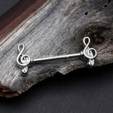 Detail View 1 of A Pair of Classic Treble Clef Music Note Nipple Barbell