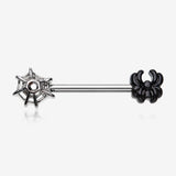 A Pair of Itsy Goth Spider and Web Nipple Barbell