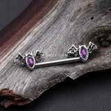 Detail View 1 of A Pair of Victorian Goth Bat Sparkle Nipple Barbell-Purple
