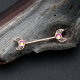 Detail View 1 of A Pair of Rose Gold Filigree Crescent Moon Sparkle Nipple Barbell