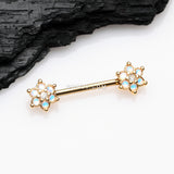 Detail View 1 of A Pair of Golden Moonstone Sparkle Spring Flower Nipple Barbell-Clear Gem