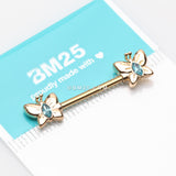 Detail View 2 of A Pair of Golden Marquise Sparkle Butterfly Nipple Barbell-Aqua