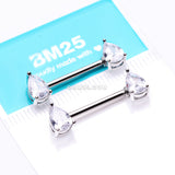 Detail View 2 of A Pair of Brilliant Teardrop Prong Sparkle Nipple Barbell-Clear Gem