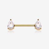 A Pair of Golden Brilliant Teardrop Prong Sparkle Nipple Barbell