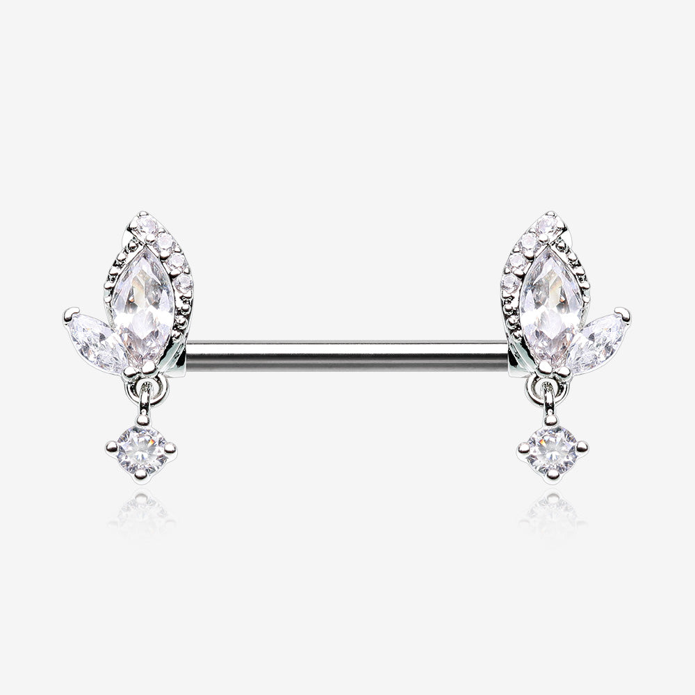 A Pair of Elegant Marquise Leaflet Dangle Sparkle Nipple Barbell-Clear Gem