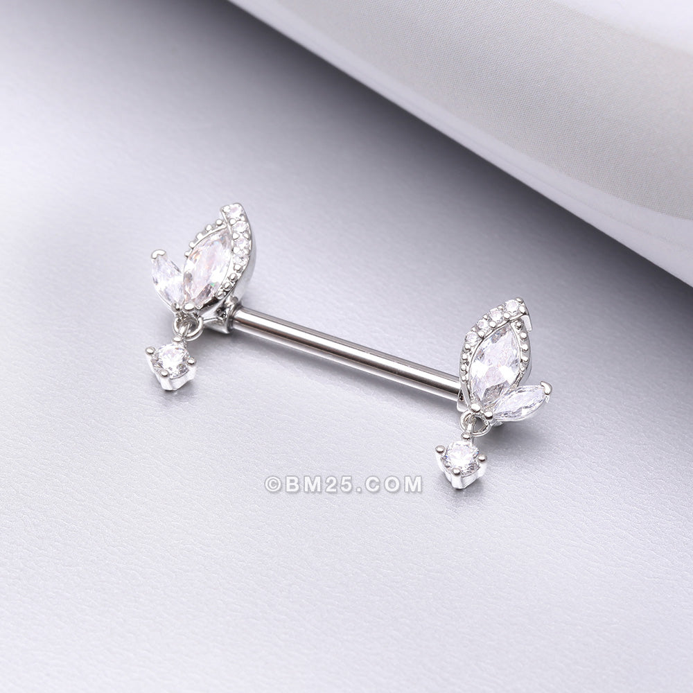 Detail View 1 of A Pair of Elegant Marquise Leaflet Dangle Sparkle Nipple Barbell-Clear Gem