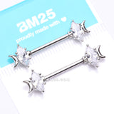 Detail View 4 of A Pair of Crescent Moon Phase Marquise Sparkle Nipple Barbell-Clear Gem