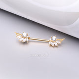 Detail View 1 of A Pair of Golden Guardian Angelic Wing Sparkle Nipple Barbell-Clear Gem