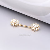 Detail View 1 of A Pair of Golden Luscious Lotus Sparkle Nipple Barbell-Clear Gem