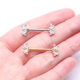 Detail View 3 of A Pair of Golden Sparkle Overload ZigZag Nipple Barbell-Clear Gem