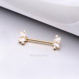 Detail View 1 of A Pair of Golden Sparkle Overload ZigZag Nipple Barbell-Clear Gem