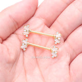 Detail View 2 of A Pair of Golden Sparkle Overload ZigZag Nipple Barbell-Clear Gem