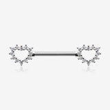 A Pair of Brilliant Sparkle Hollow Heart Nipple Barbell