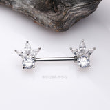 Detail View 1 of A Pair of Floral Elegance Sparkle Multi-Gem Nipple Barbell-Clear Gem