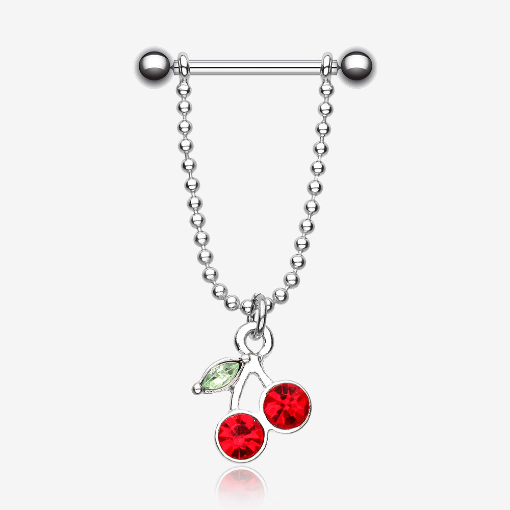 A Pair of Cherry Dangle Nipple Barbell Ring-Red