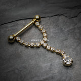 Detail View 1 of A Pair of Golden Chandelier Gems Nipple Barbell Ring-Clear Gem
