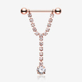 A Pair of Rose Gold Chandelier Gems Nipple Barbell Ring-Clear Gem