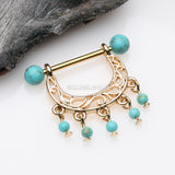 Detail View 1 of A Pair of Golden Royal Filigree Turquoise Dangle Nipple Shield-Turquoise