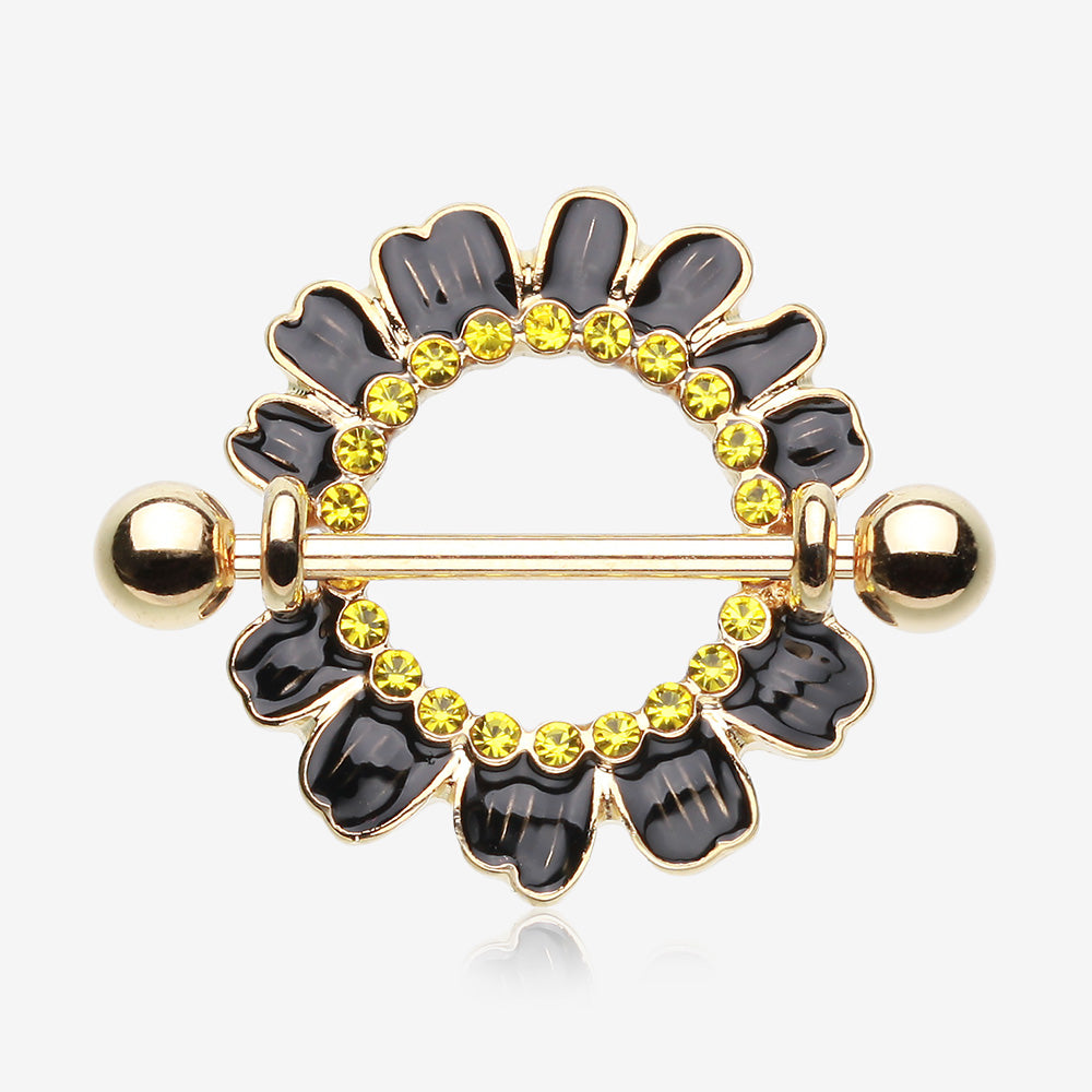 Adorable Black Daisy Nipple Shield Ring-Black/Yellow