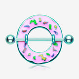 A Pair of Pink Frosted Sprinkled Donut Nipple Shield Ring