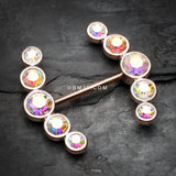 Detail View 1 of A Pair of Rose Gold Sparkle Ray Multi-Gem Nipple Ring-Aurora Borealis