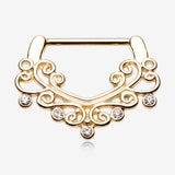 Golden Victorian Filigree Sparkle Nipple Clicker-Clear Gem