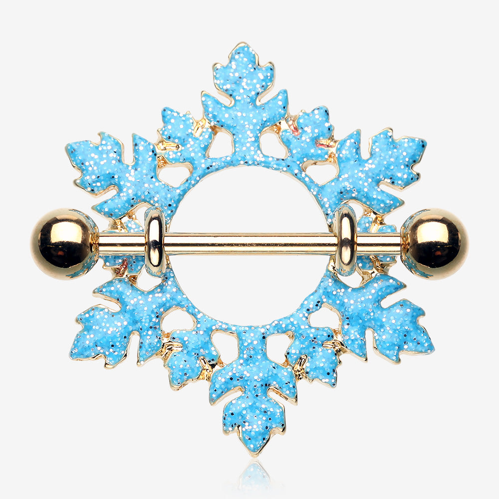 Golden Glam Snowflake Nipple Shield Ring-Aqua