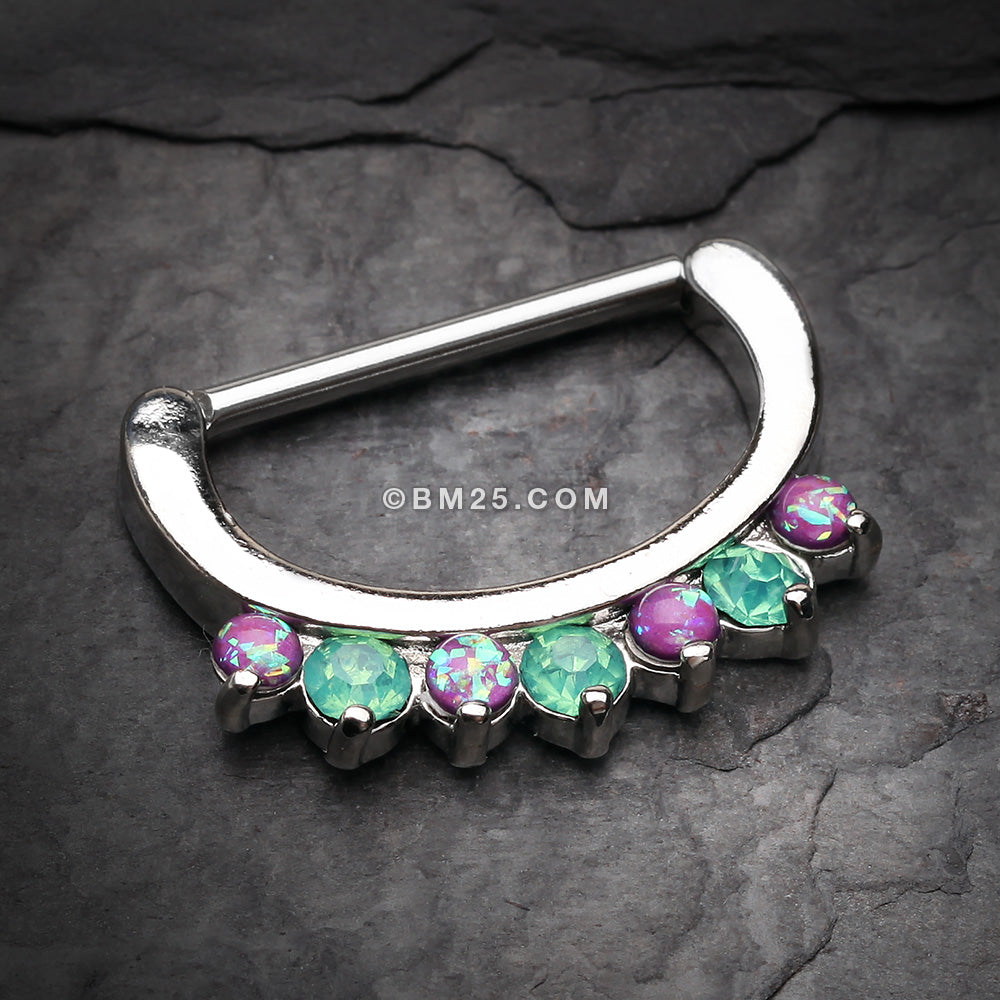Detail View 1 of A Pair of Opal Sparkle Deuce Nipple Clicker-Purple/Green