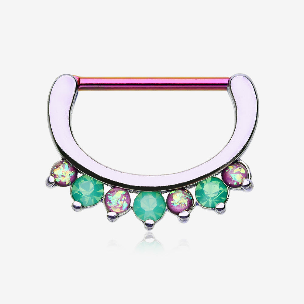 A Pair of Colorline Opal Sparkle Deuce Nipple Clicker-Purple/Green