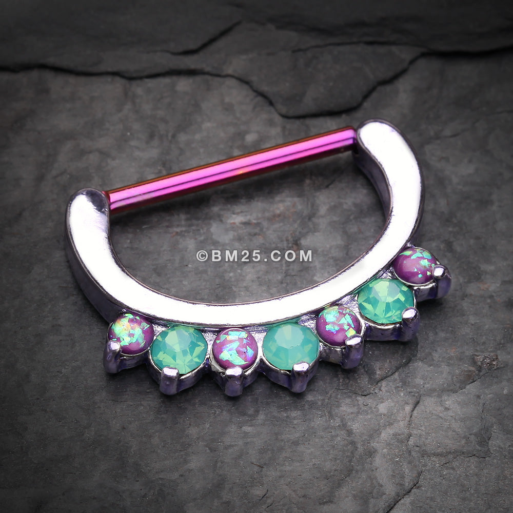 Detail View 1 of A Pair of Colorline Opal Sparkle Deuce Nipple Clicker-Purple/Green