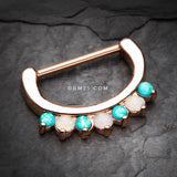 Detail View 1 of Rose Gold Opal Sparkle Deuce Nipple Clicker-Teal/White